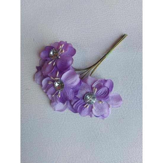 Букетики со стразой на веточке (6 шт) цв. фиолетовый, цена за пучок